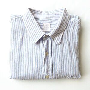 120% Lino Mens Pure Linen Striped Long Sleeve Button Up Shirt 2XL Blue White